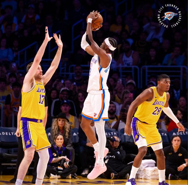 NBA直播赛后战报：湖人残阵惨败雷霆吞三连败 西部第四岌岌可危